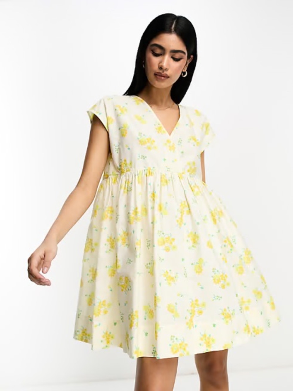 ASOS Cotton Cream Dress with Yellow Floral Print
